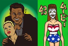 映画「ムービー43」のイラスト。左がHGの作品。右が野性爆弾・川島の作品。