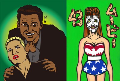 映画「ムービー43」のイラスト。左がHGの作品。右が野性爆弾・川島の作品。