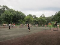 テニスやバレーを楽しむファン同士。