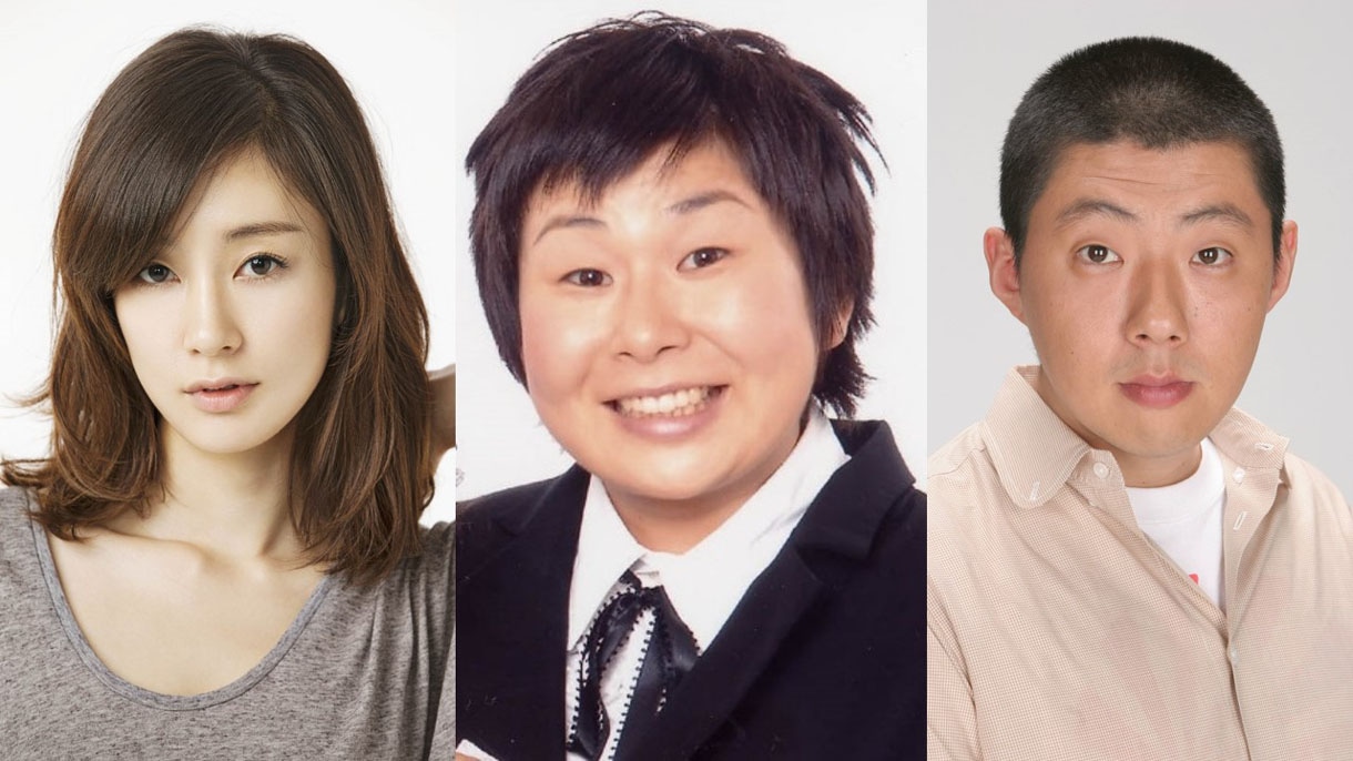 映画「福福荘の福ちゃん」で主演を務める森三中・大島（写真中央）。共演の水川あさみ（左）、荒川良々（右）。
