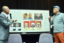 人相科学の石丸賢一氏と野性爆弾・川島（左から）。