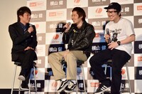 ロンドンブーツ1号2号・田村淳、横山健、MINORxU監督（左から）。