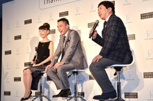 爆笑問題・田中（右）が参加したトークショーの様子。