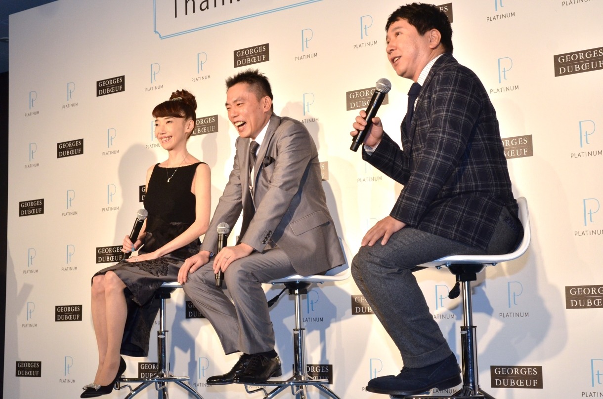 爆笑問題・田中（右）が参加したトークショーの様子。