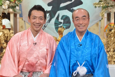 「情報ライブ ミヤネ屋 新春スペシャル『新春ミヤネ屋 天才！志村＆宮根のだいじょうぶだぁSP」で共演する宮根誠司と志村けん。(c)ytv