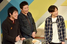 MCを務めた（左から）麒麟・川島、桂三度、インパルス板倉。