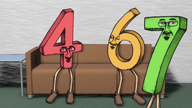 本編に収録される「数字ランキング」。4さん（左）を角田、6さん（中央）を飯塚、7さん（右）を豊本が演じる。(c)ぴったらず