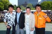 記者会見に出席した土田晃之、萩本欽一、笑福亭鶴光、ダイノジ大谷（左から）。