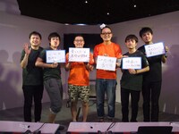 ホラー映画の祭典「シッチェス映画祭ファンタスティック・セレクション 2014」の公開宣伝会議イベントに出演した、（左から）オジンオズボーン、ピーマンズスタンダード、三日月マンハッタン。