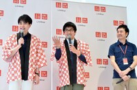 平成ノブシコブシとユニクロ 御徒町店の小川店長（右）。