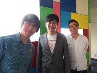 「ウレロ☆未体験少女」（テレビ東京系）Blu-ray＆DVDのオーディオコメンタリー収録を行った東京03・飯塚、劇団ひとり、東京03・角田。