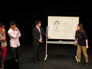 ザビエルと剛力彩芽がフォークダンスをしているイラスト。