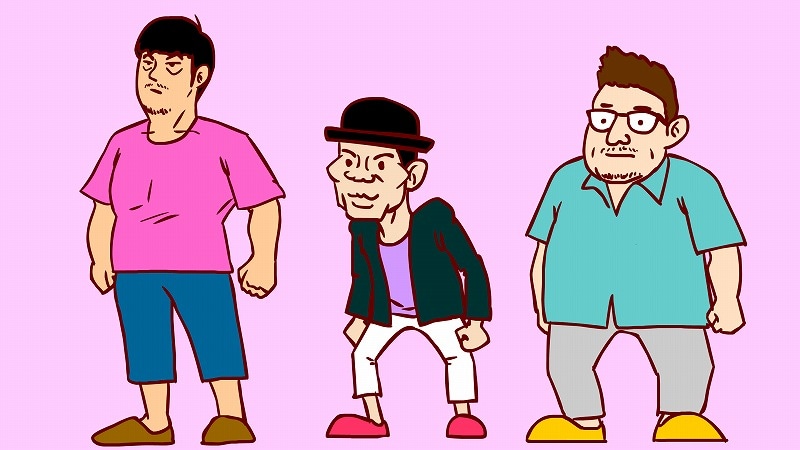 「空いた枠埋めます隊がいく」の、FROGMANによるオープニングアニメ。左から藪木健太郎フジテレビディレクター、マギー、作家・福田雄一。
