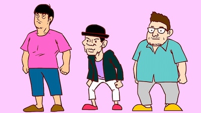 「空いた枠埋めます隊がいく」の、FROGMANによるオープニングアニメ。左から藪木健太郎フジテレビディレクター、マギー、作家・福田雄一。