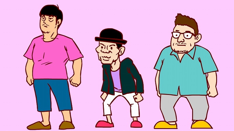 「空いた枠埋めます隊がいく」の、FROGMANによるオープニングアニメ。左から藪木健太郎フジテレビディレクター、マギー、作家・福田雄一。