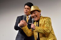 「竜同盟」を結成する（左から）峰竜太、ダチョウ倶楽部・上島。