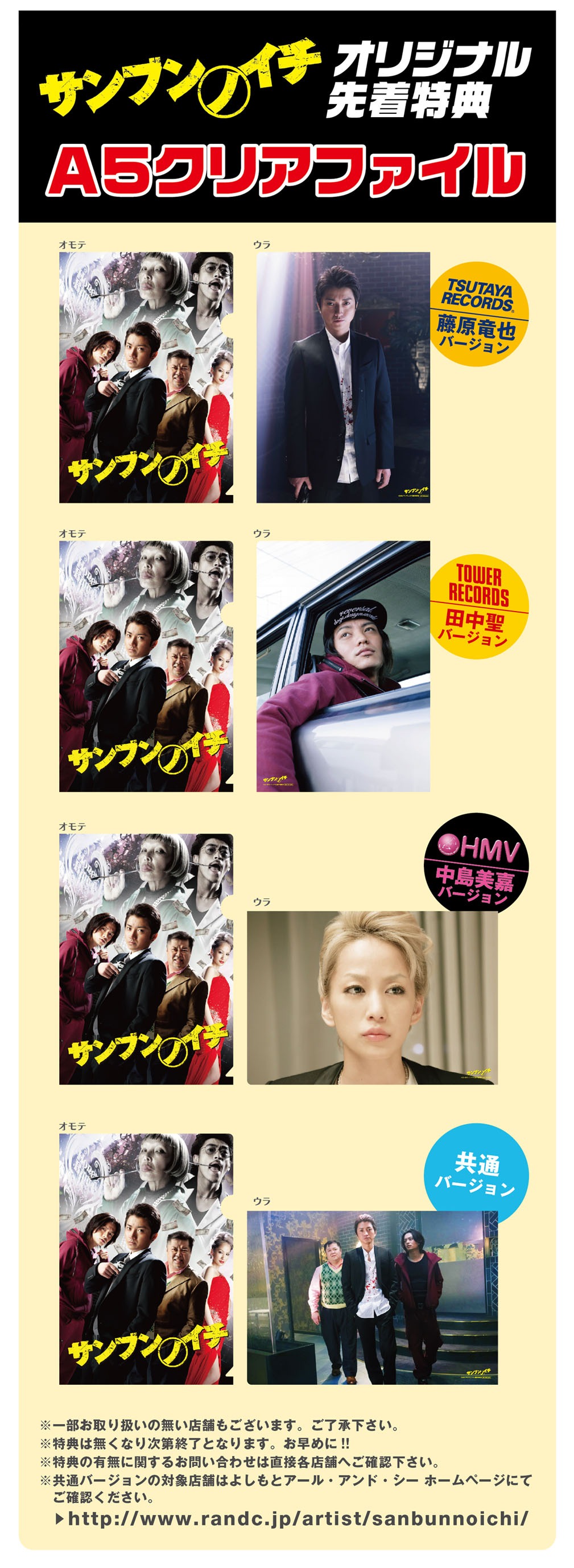 DVD＆Blu-ray「サンブンノイチ」オリジナル先着特典のA5クリアファイルのイメージ。