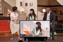 左から中井美穂、百田夏菜子、笑福亭鶴瓶。(c)CBC