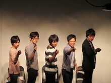 「お笑い真面目にトークライブ『語らせろ！！』」に出演したS×L酒井、ねじ佐々木、トップリード新妻、エルシャラカーニ・セイワ、三拍子・高倉（左から）。