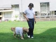 撮影の合間に併走の練習をする善しとパル。