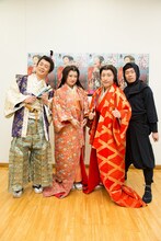 「吉本新喜劇特別公演 大坂の陣新喜劇～『君臣豊楽』淀殿の見た夢～」開催会見に出席した清水けんじ、福本愛菜、すっちー、吉田裕。(c)吉本興業