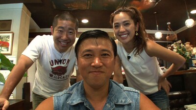 「スギるんです～伊豆・箱根すぎる尽くしの旅～」に出演する（左から）ハライチ澤部、スギちゃん、中村アン。(c)テレビ東京