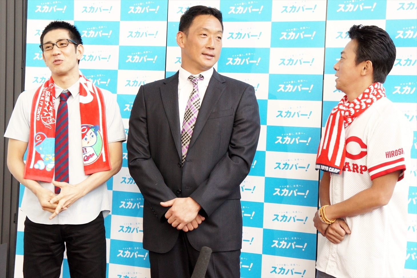 （左から）アンタッチャブル柴田、金本知憲、風見しんご。