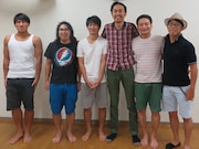 「『田中が考え中』第3幕」のオードリー春日、ロッチ中岡、キングオブコメディ高橋、アンガールズ田中、鬼ヶ島・アイアム野田、ドランクドラゴン鈴木(左から)。