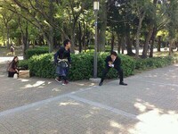 大阪城でコソコソ秀吉のお宝を探す武将様とゴエ爺。