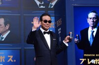 「2014年秋『プレミアムボス』新CM記者発表会」に出席したタモリ。