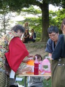 かき氷を作る武将様とゴエ爺。