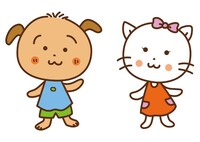 さくらももこによる「ペットの王国 ワンだランド」キャラクターのぽちのすけ（左）、にゃーにゃん（右）。