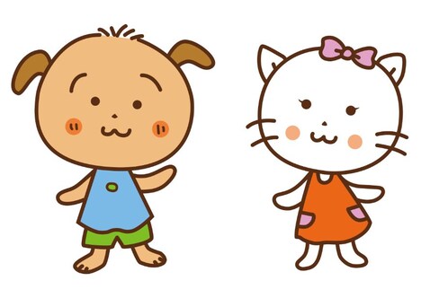 さくらももこによる「ペットの王国 ワンだランド」キャラクターのぽちのすけ（左）、にゃーにゃん（右）。
