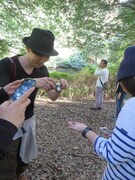 コクワガタを撮影する蔦谷。