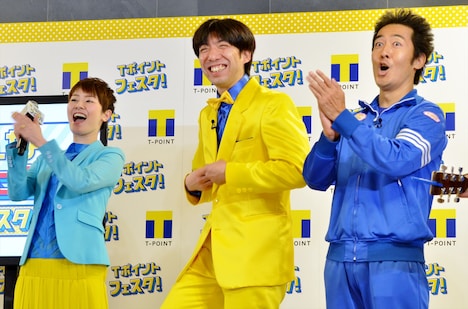 Wコロン・ねづっち（中央）と、遠野なぎこ（左）、テツandトモ・テツ（右）。