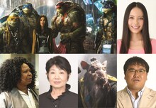 映画「ミュータント・タートルズ」の日本語吹き替え版の声優を務めるカンニング竹山（下段右）。(c)2014 Paramount Pictures. All Rights Reserved.