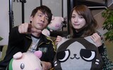 「モンハンバラエティ 一狩りいこうぜ!4G」に出演する武田和也(TRIPLANE)、後藤真希(左から)。