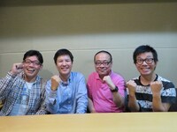 DVD「ダイナマイト関西2014」の特典音声収録を行ったバッファロー吾郎、関根勤、ずん飯尾（右から）。