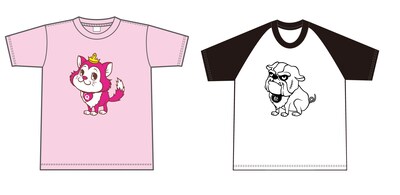 左から「復刻版 QにゃんTシャツ」「復刻版 松ドッグTシャツ」。各2500円。