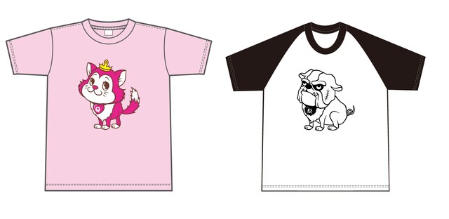 左から「復刻版 QにゃんTシャツ」「復刻版 松ドッグTシャツ」。各2500円。