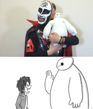 写真上が鉄拳。写真下はPVの一場面。配給：ウォルト・ディズニー・スタジオ・ジャパン (c)2014 Disney. All Rights Reserved.