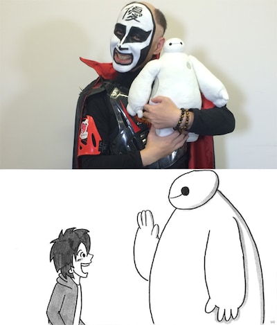 写真上が鉄拳。写真下はPVの一場面。配給：ウォルト・ディズニー・スタジオ・ジャパン (c)2014 Disney. All Rights Reserved.