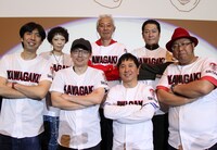 「田中裕二の野球部」と、映画「アゲイン 28年目の甲子園」のコラボイベントに出演した一同。