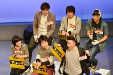 決勝戦に出場した（前列左から）すぽっと赤嶺総理、ライス田所、チョコレートプラネット長田、（後列左から）ベイビーギャングりんたろー、犬の心・押見、こりゃめでてーな伊藤。