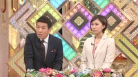 （左から）くりぃむしちゅー上田、山本雪乃テレビ朝日アナウンサー。(c)テレビ朝日