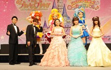 アニメ「Go！プリンセスプリキュア」と、映画「プリキュアオールスターズ 春のカーニバル♪」の合同会見に登場したオリエンタルラジオ（中央）。