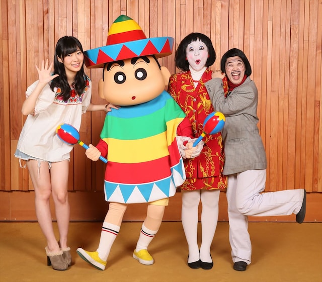 映画クレヨンしんちゃん「オラの引越し物語～サボテン大襲撃～」にゲスト声優として出演する日本エレキテル連合（右から2人）、指原莉乃（左）。(c)臼井儀人/双葉社・シンエイ・テレビ朝日・ADK 2015