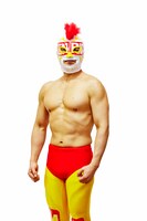 「水曜日のダウンタウン2時間SP」で、メキシコ出身の覆面レスラー「エル・チキンライス」に変身する松本人志。(c)TBS