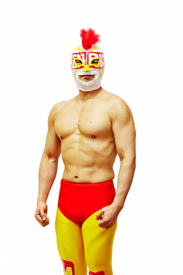 「水曜日のダウンタウン2時間SP」で、メキシコ出身の覆面レスラー「エル・チキンライス」に変身する松本人志。(c)TBS