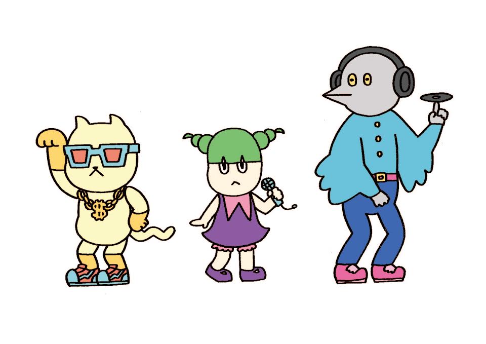 もんちゃんです 左から、マメ蔵、もんちゃん、エノモトさん。(c)日活・チャンネルNECO